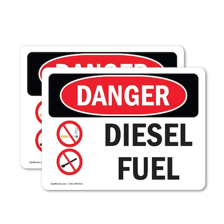 Signmission Diesel Fuel Danger Sign, Vinyl Decal, 24in W x 18in L, 2PK OS-2PACK-DS-D-1824-L-1122